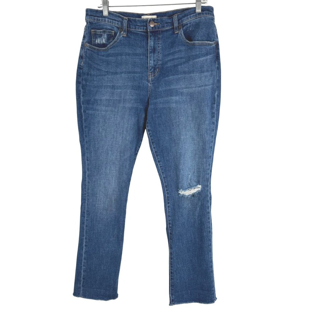 Oliver Logan‎ Crosby Relaxed Taper Jeans Size 30 Distressed Blue Raw Hem PT-2675